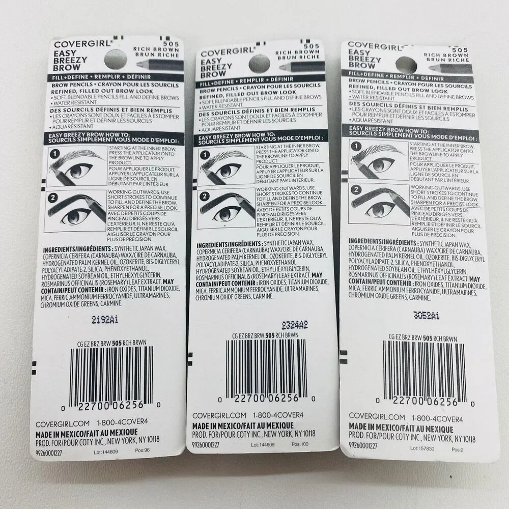 Covergirl Easy Breezy Brow Fill + Define Pencils Crayons Rich Brown 505 Lot of 3